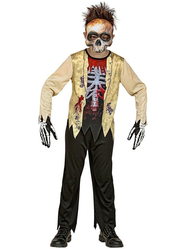 Horror zombie skelet kostuum kind