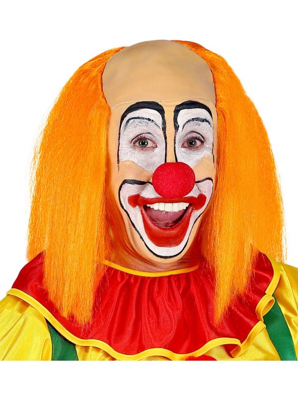 Kale clown pruik met oranje haar