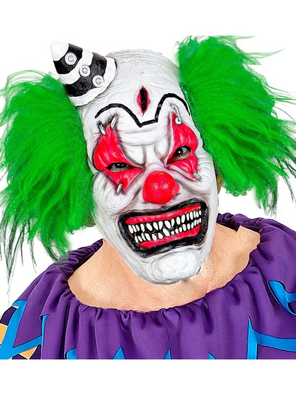 Killer clown masker met hoedje en haar