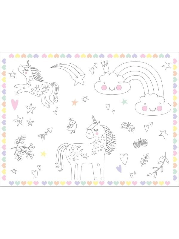 Kinderfeestje Unicorns kleurplaat placemats 6 stuks