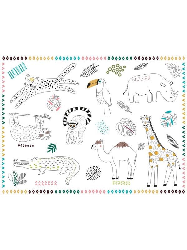 Kinderfeestje zoo party kleurplaat placemats 6 stuks