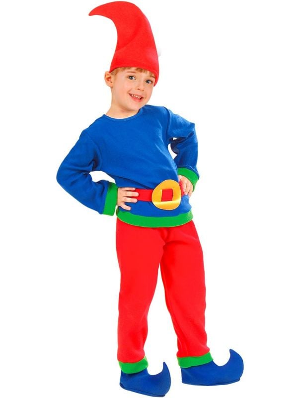 Kleine kabouter kostuum kind rood blauw