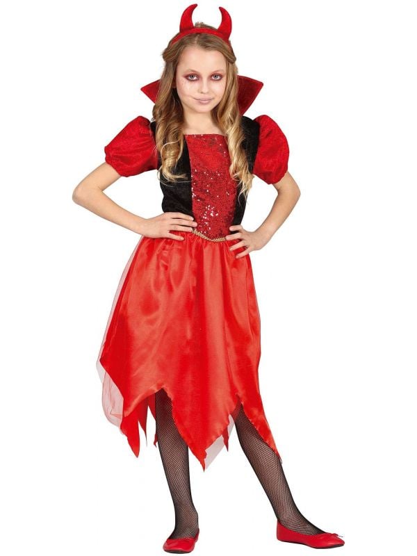Kleine rode duivel kostuum meisje