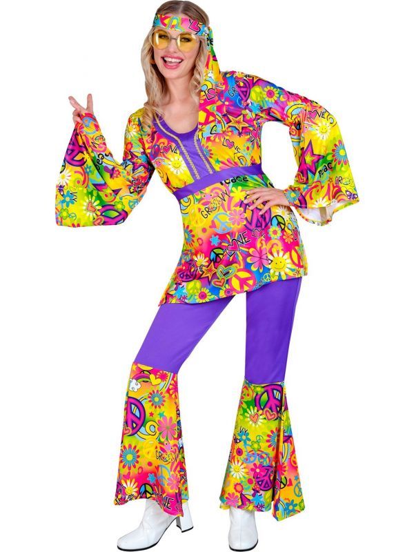 Kleurrijk groovy hippie kostuum dames