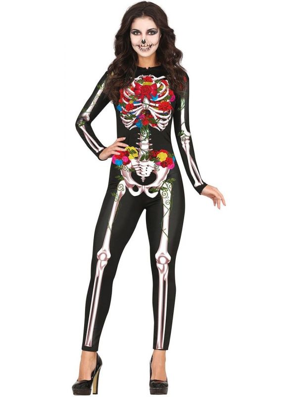 Kleurvol skelet kostuum dames
