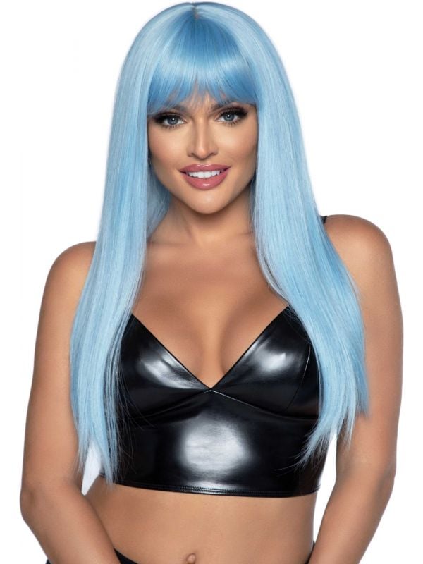Kylie pruik met pony licht blauw