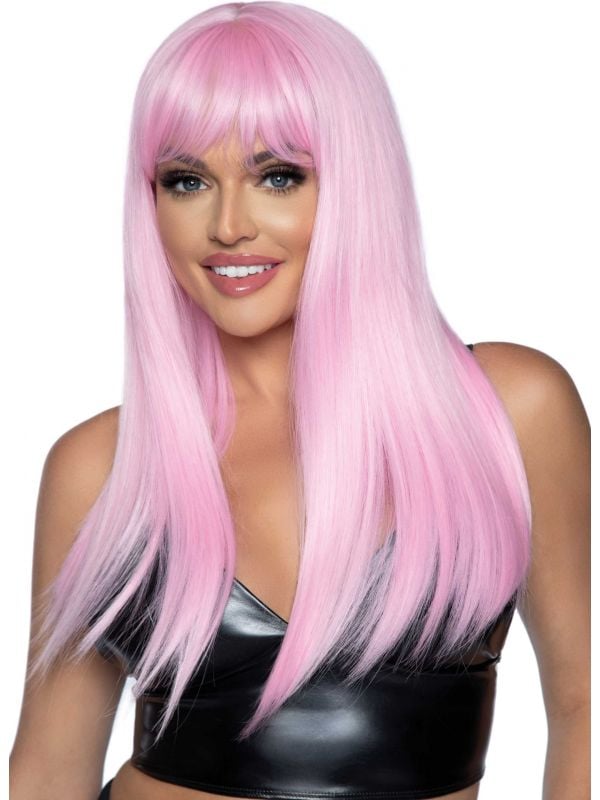 Kylie pruik met pony licht roze
