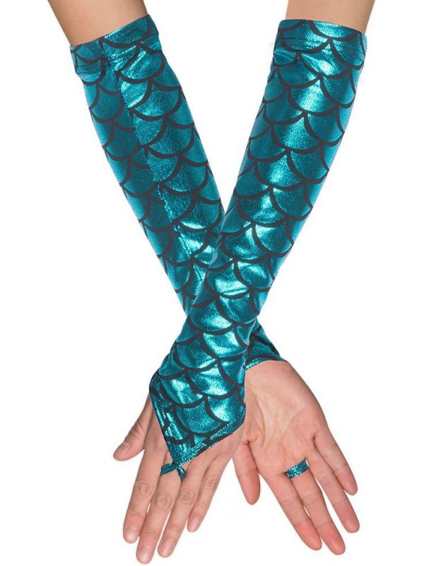 Lange blauwe zeemeermin handschoenen