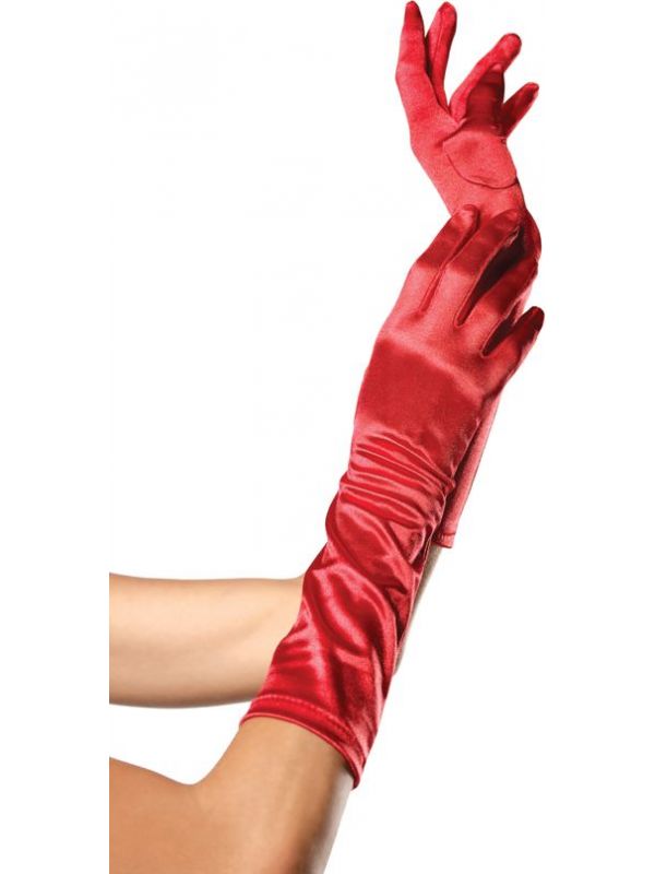 Lange satijnen rode handschoenen
