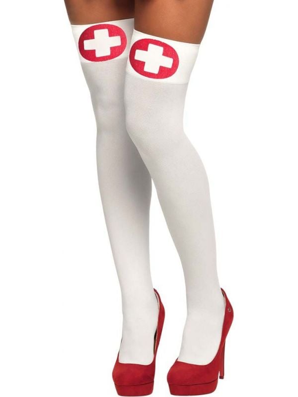 Lange verpleegster kousen wit rood