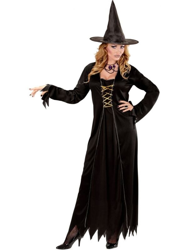 Lange zwarte heksen jurk