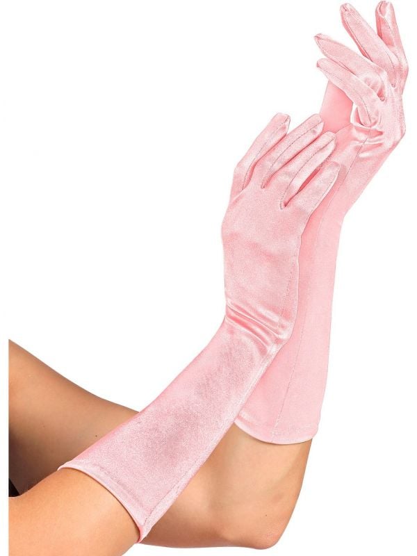 Lichtroze satijnen middellange handschoenen