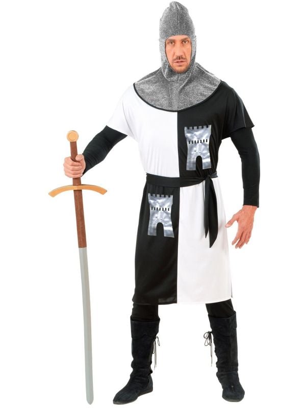 Middeleeuws ridder kostuum wit zwart