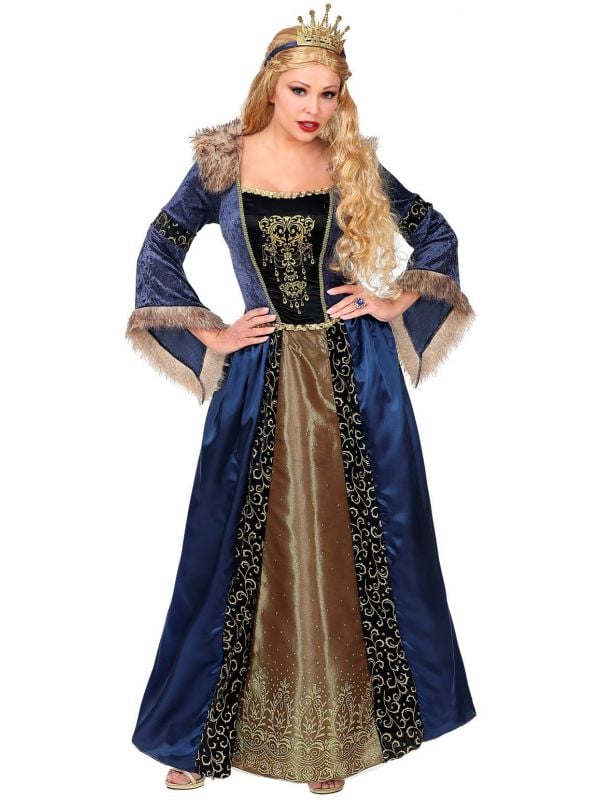 Middeleeuwse koningin jurk blauw