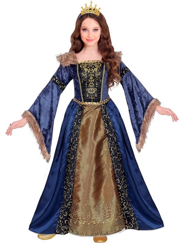Middeleeuwse koninginnen jurk blauw