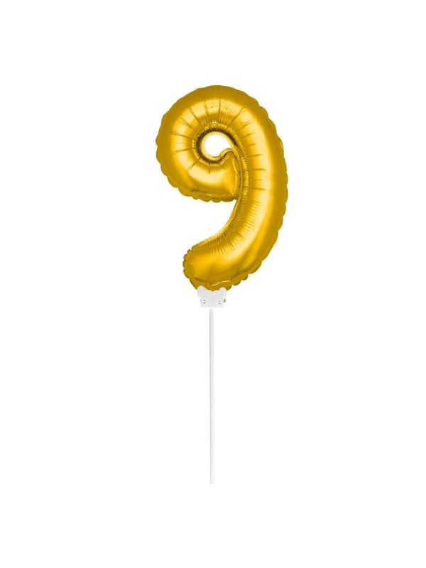Mini gouden folieballon cijfer 9