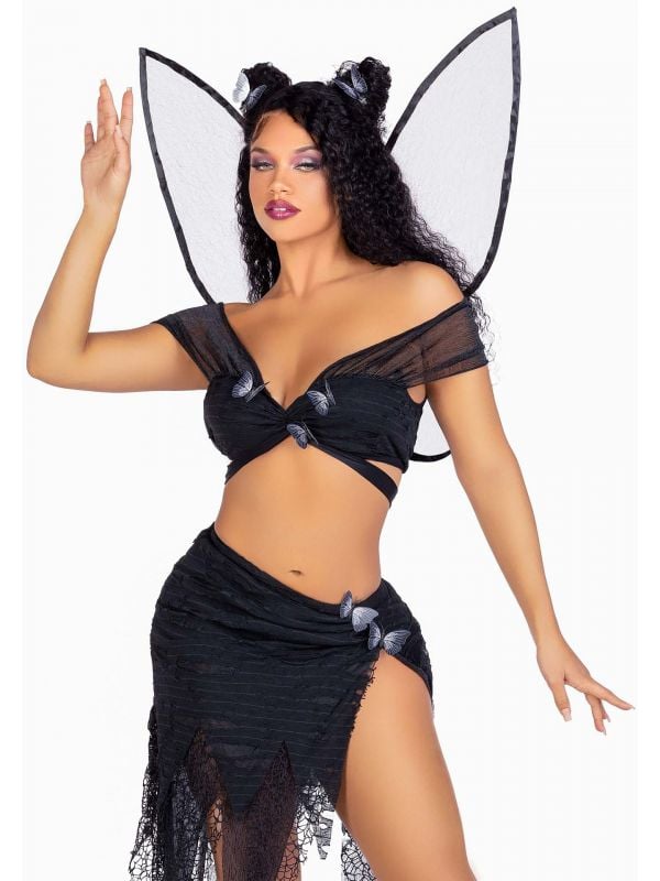 Mystieke sexy zwarte vlinder kostuum dames