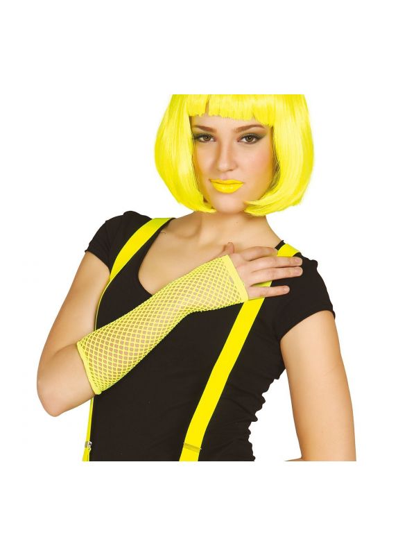 Neon 80s vingerloze handschoenen geel