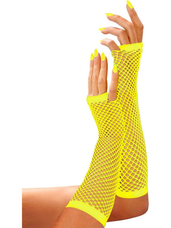 Neon gele lange vingerloze nethandschoenen