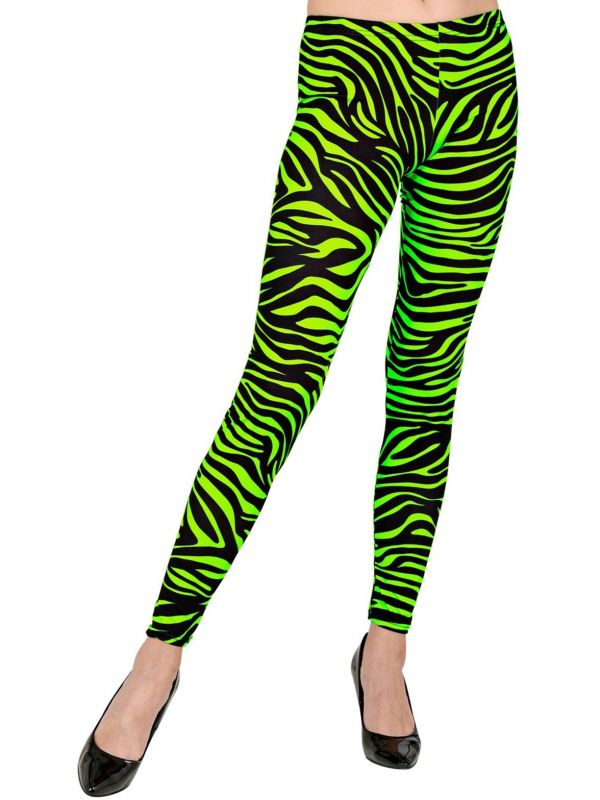 Neon groene 80s zebraprint legging