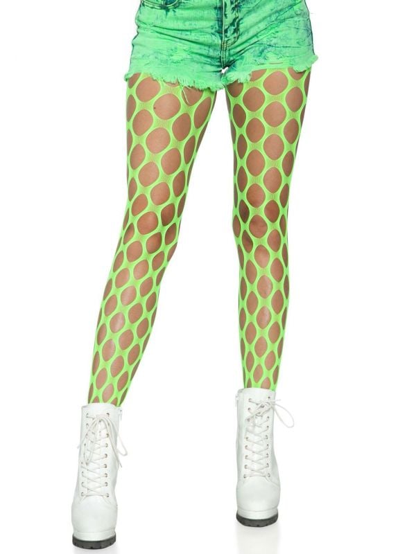 Neon groene panty met grote gaten