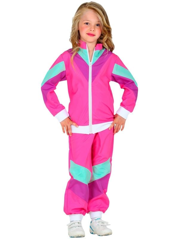 Neon roze 80s foute trainingspak kind