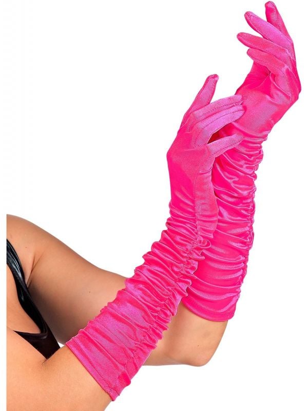 Neon roze plisse handschoenen