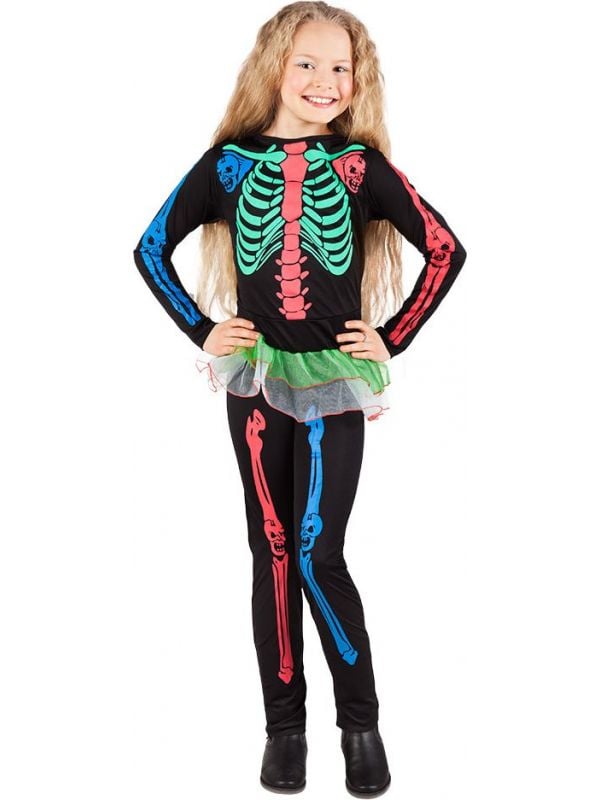 Neon skelet kostuum meisje