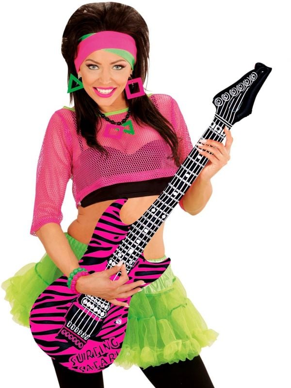 Opblaasbaar roze zebra print gitaar