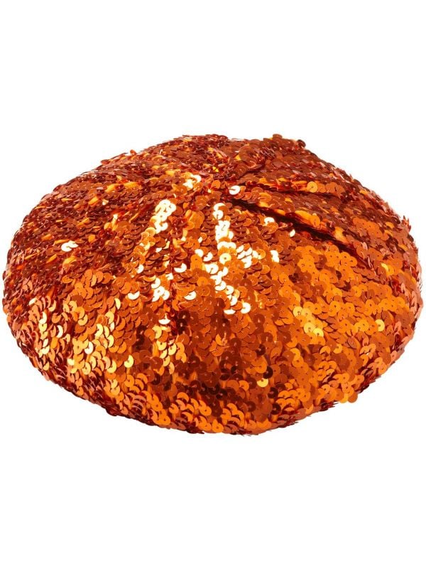 Oranje pailletten basco muts