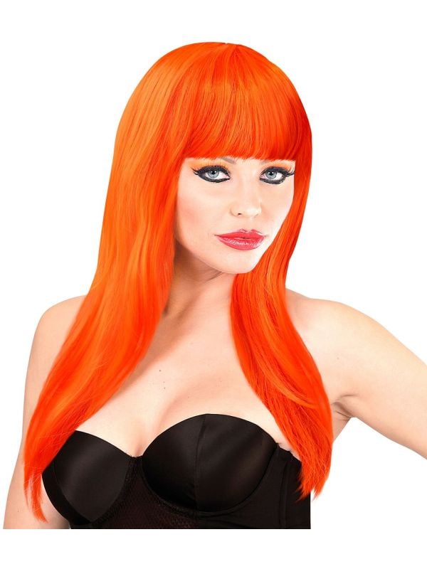 Oranje pruik lang haar