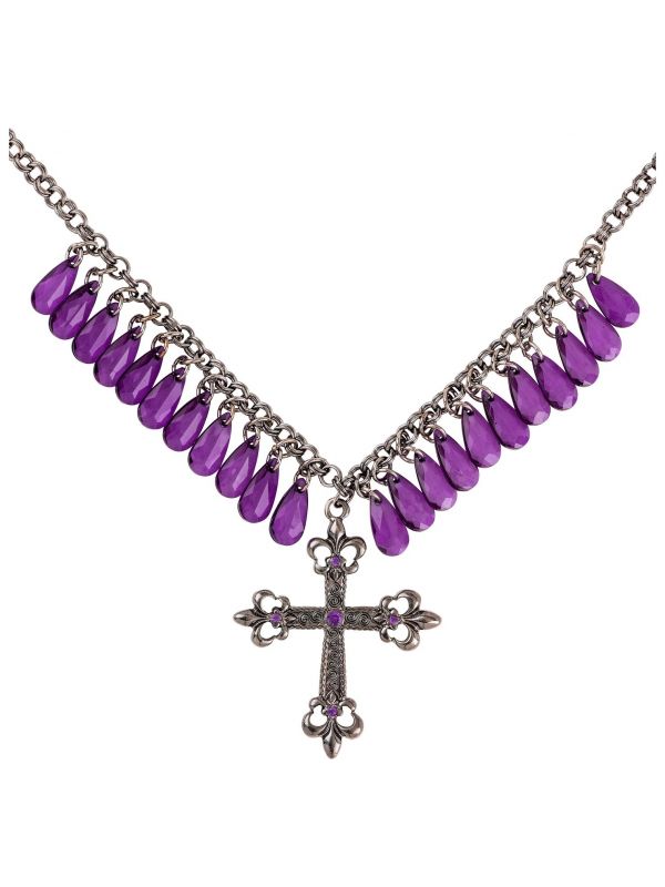 Paarse gothic kruis ketting