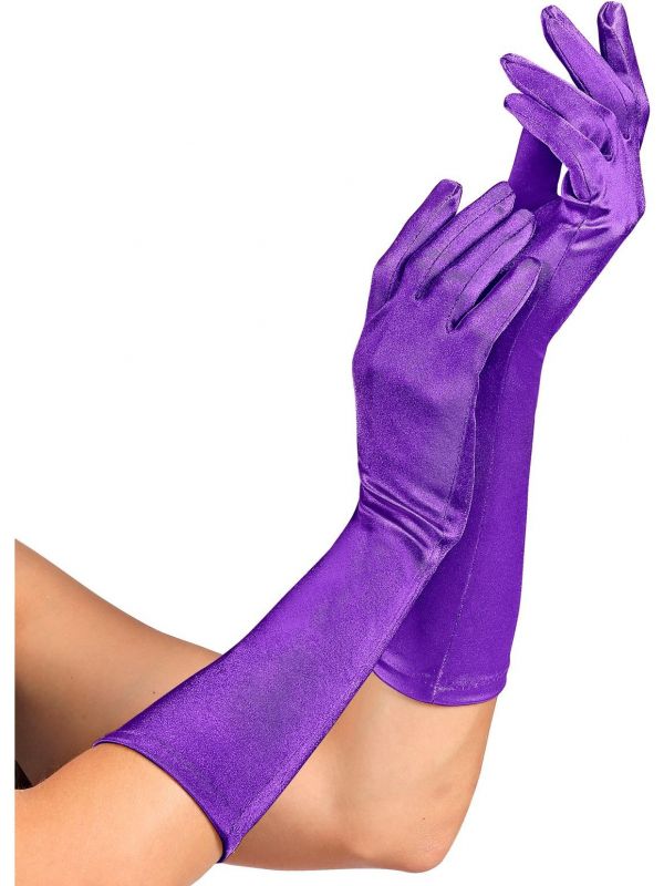 Paarse satijnen middellange handschoenen