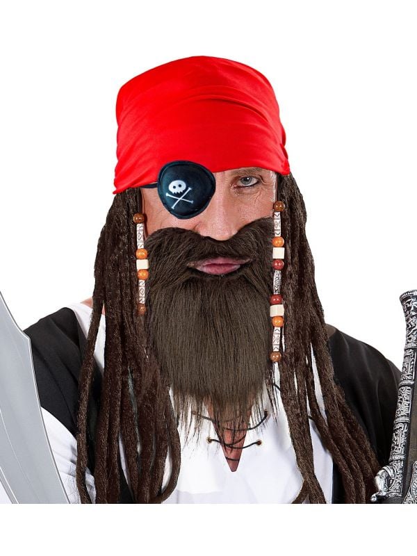 Piraten bandana, ooglapje en baard