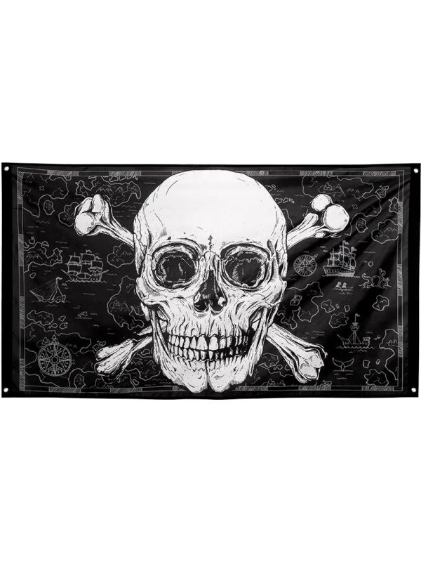 Piraten vlag met kaart zwart