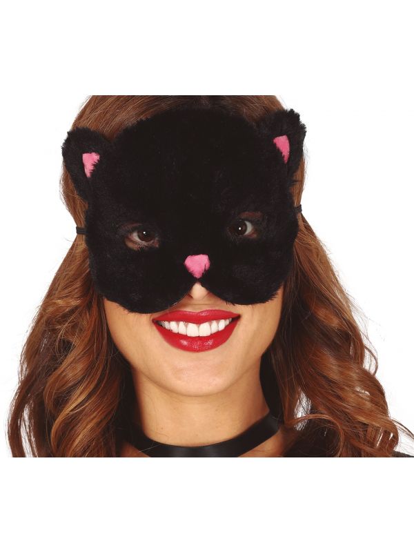 Pluche zwarte kat masker