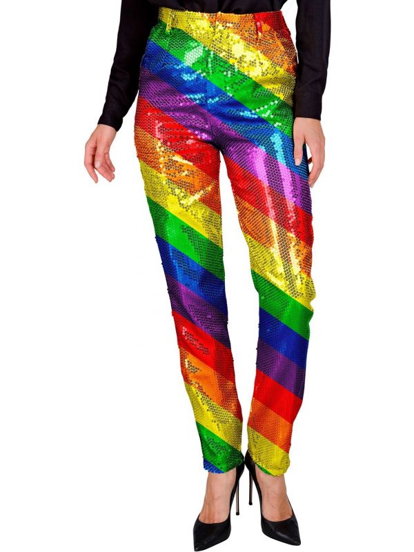 Pride regenboog pailletten broek dames