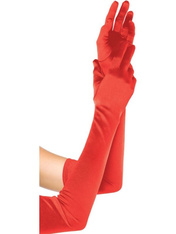 Rode extra lange satijnen handschoenen