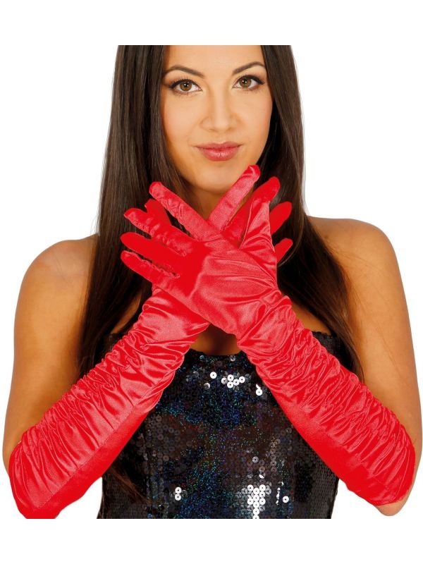 Rode lange gerimpelde handschoenen