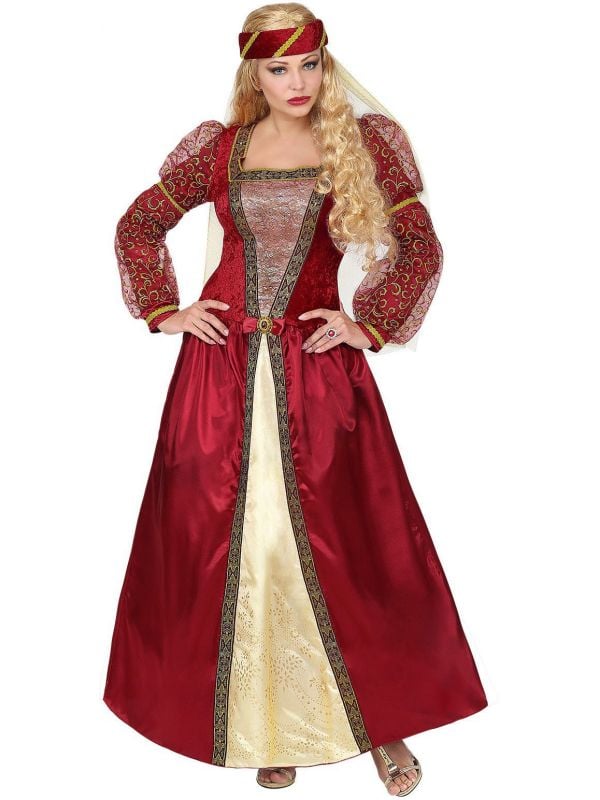 Rode Middeleeuwse prinsessen jurk