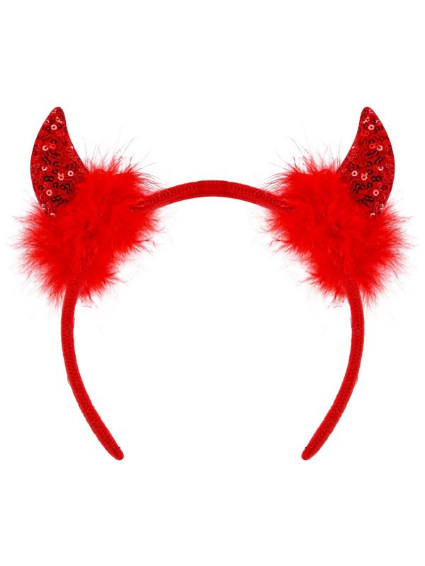 Rode pailletten hoorntjes haarband