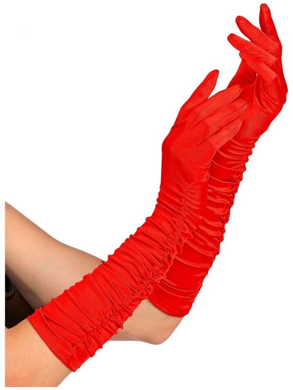 Rode plisse handschoenen
