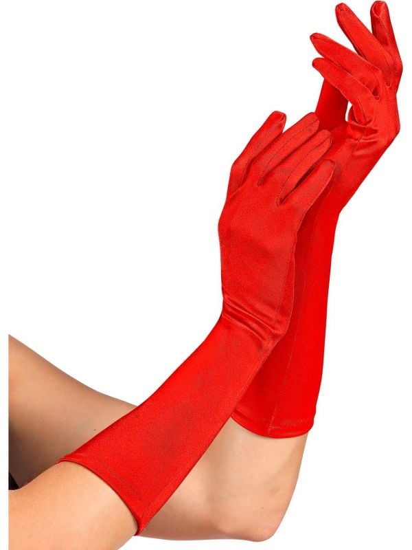 Rode satijnen middellange handschoenen