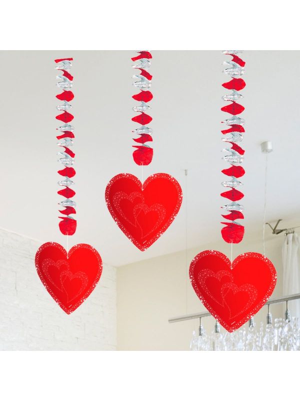 Rode valentijn harten hangende versiering