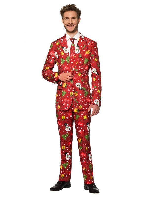 Rood kerstmis Suitmeister kostuum met lichtjes