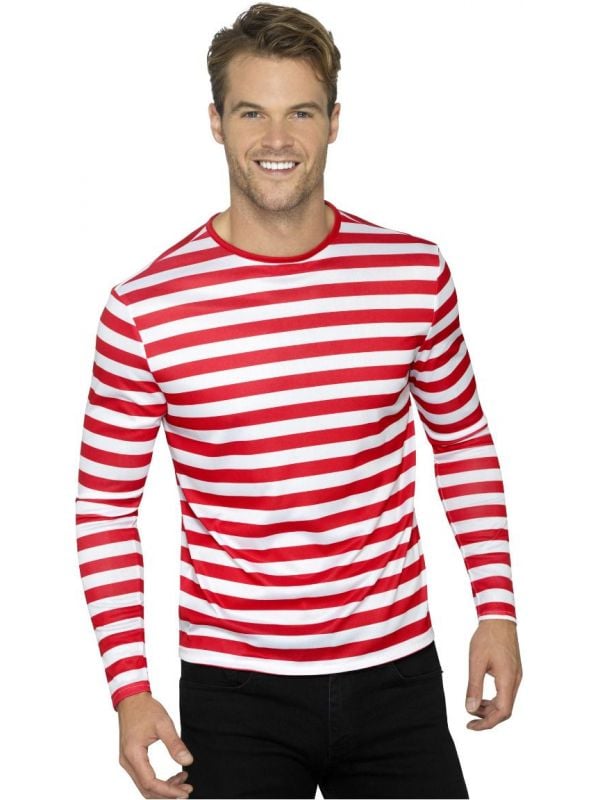 Gietvorm waarschijnlijkheid Licht Rood wit gestreept wally shirt | Carnavalskleding.nl
