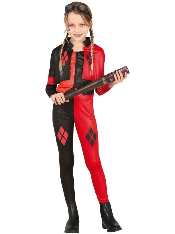 Rood zwart Harley Quinn kostuum kind