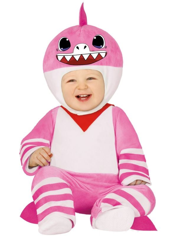 Roze baby shark kostuum baby