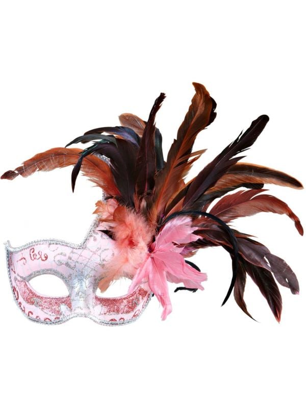 Roze colombina veren masker
