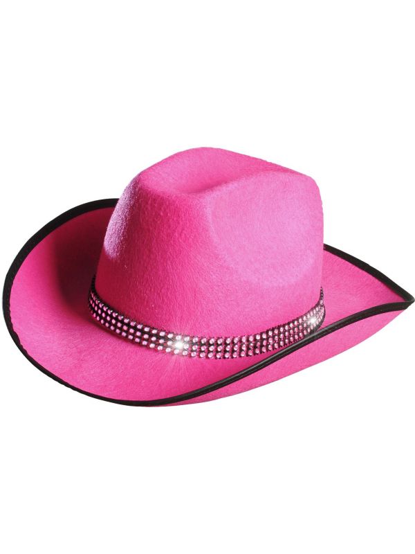 Roze cowgirl hoed met strass band